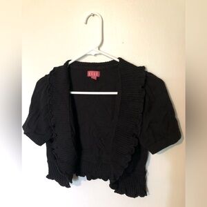 Elle Classic Black Ruffled Cropped Shrug Cardigan Sweater